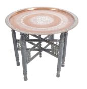 A MAMLUK REVIVAL COPPER AND SILVER TRAY AND STAND.