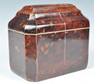 19TH CENTURY GEORGE III TORTOISESHELL IVORY AND SILVER TEA CADDY