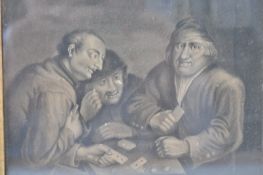AFTER DAVID TENIERS OR VAN OSTADE MONOTONE PAINTING DEPICTING PEASANTS PLAYING CARDS