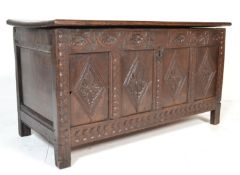 17TH CENTURY CARVED OAK WELSH COFFER CHEST - BLANKET BOX