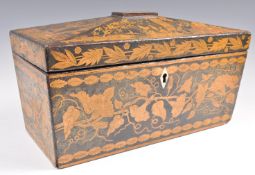 FINE REGENCY PENWORK CHINESE INFLUENCE SARCOPHAGUS TEA CADDY