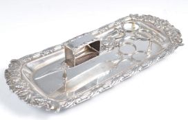 19TH CENTURY SILVER PLATED CANDLE SNUFFER SCISSORS AND TRAY.