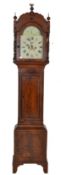 19TH CENTURY GEORGE III MAHOGANY PAINTED FACE LONGCASE CLOCK