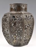 A 19TH CENTURY JAPANESE BRONZE SPELTER VASE LIGHT HOLDER