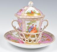19TH CENTURY DRESDEN TWIN HANDLED CHOCOLATE CUP
