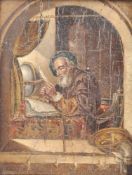 19TH CENTURY ITALIAN TROMP L'OEIL OIL ON BOARD PAINTING OF SCHOLAR