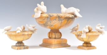 RARE SET OF THREE ITALIAN GRAND TOUR ALABASTER BIRD BATHS.