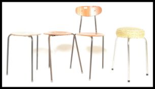 A group of four retro 20th Century dot stools in the manner of Arne Jacobsen for Fritz Hansen. The