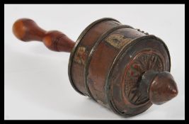 A 19th Century Chinese / Mongolian bronze rattle having a turned wooden handle.