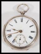 A 19th Century silver hallmarked pocket watch having a white enamelled face with subsidiary dial and
