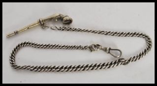 A rare 19th Century Continental silver albert pocket watch fob chain having revolving clip bale. The