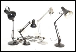 A  20th century Herbert Terry anglepoise lamp in a black colourway having pendant shade and a