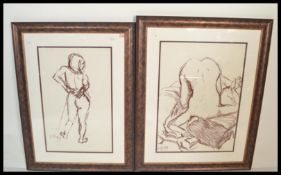 A pair of large contemporary pastel still life studies of nude females set to large chrome frames