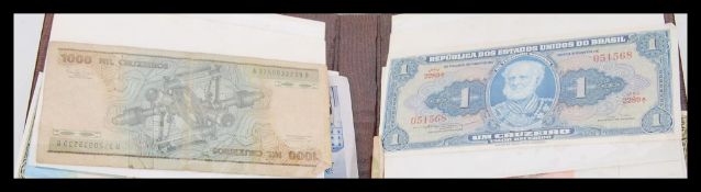 A good collection of vintage 20th Century all world bank notes and currency to include Great Britain