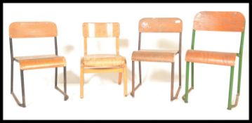 A harlequin set of three tubular panel childrens stacking chairs together with a beech childs chair.