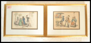 A pair of 19th Century French coloured etchings on paper after JJ. Grandville featuring
