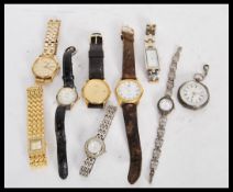 A collection of ladies and gents wrist watches to include a ladies marcasite cocktail watch on a