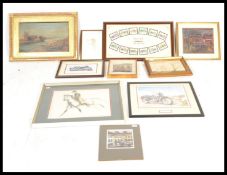 A collection of pictures and prints to include topographical, street scenes etc, many of them