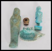 A collection of Egyptian revival 1920's ceramic / faience items to include a Shabti having a