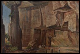 Marianne North (1830 - 1890) - A 19th Century oil on board painting depicting a salt mine with the