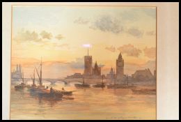 Bradley Carter English 20th Century a watercolour painting depicting the London Thames river scene