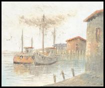 A 20th Century Welsh oil on canvas painting depicting fishing boats in a harbour with flying gulls