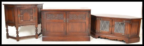 A collection of Jaycee Jacobean revival furniture in the linenfold pattern, to include TV stand