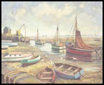 Constance Fears British 20th Century - An oil on canvas painting depicting cockle boats on Thames