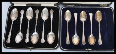 Two sets of cased silver tea spoons to include six Josiah Williams & Co tea spoons (hallmarked
