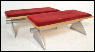 Zoeftig - Zenky - A pair of late 20th century retro vintage ply wood and steel airport terminal