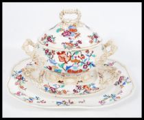 Three pieces of hand painted 19th Century Victorian Copeland and Garrett Late Spode dinnerware