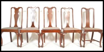 A set of 4 Edwardian mahogany Queen Anne dining chairs together with another similar ( 5 total ) The