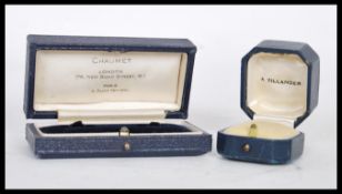 A vintage 20th Century Chaumet cufflink jewellery box, the blue leatherette box with velvet and silk