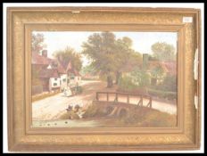 An early 20th Century Edwardian oil on canvas painting depicting a rural scene with The Swan pub,