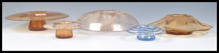 A group of five vintage retro 20th Century studio art glass bowls of mushroom shape in the manner of