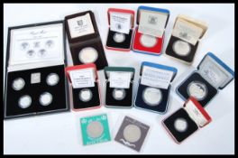 A selection of silver proof commemorative coins to include Queen Mother 90th Birthday Silver Proof