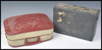 A vintage retro 20th Century portable record player and portable radio comprising of a Vidor radio