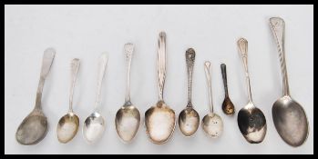 A collection of 10 spoons and tea spoons  to include 3 silver hallmarked for Sherfield dated 1910 by