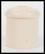 A 19th Century Victorian ivory lidded pot of cylindrical form having etched monogram to lid.