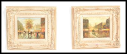 Pierre Sebastian - Two 20th Century oil on board paintings both depicting busy Paris street scenes