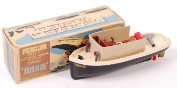 CHARMING VINTAGE PENGUIN TUGBOAT ' ANNIE ' CLOCKWORK TOY