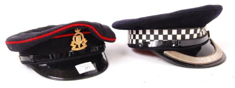 VINTAGE POLICE PEAKED CAP & ROYAL ARMY ORDNANCE CORPS CAP