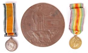 WWI FIRST WORLD WAR MEDAL PAIR & DEATH PLAQUE