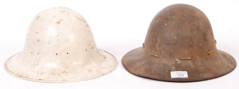 TWO WWII SECOND WORLD WAR BRITISH ALL STEEL CIVIL DEFENCE HELMET