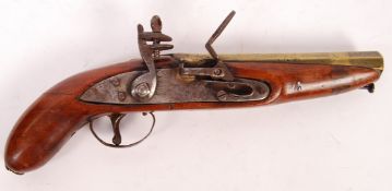 19TH CENTURY FLINTLOCK PISTOL WITH BRASS BARREL
