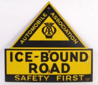 RARE AA SAFTEY FIRST ' ICE BOUND ROAD ' ENAMEL ROADSIGN