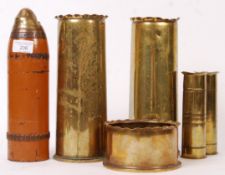 WORLD WAR ARTILLERY SHELL AND BOMB SHELL CASINGS