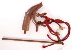 18TH CENTURY CAST IRON POWDER HORN / SHOT HORN