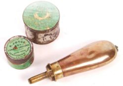 19TH CENTURY BRASS POWDER FLASK BY JAMES DIXON & SONS