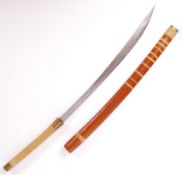 VIETNAM ERA 20TH CENTURY DHA SWORD WITH TEAK WOOD SCABBARD